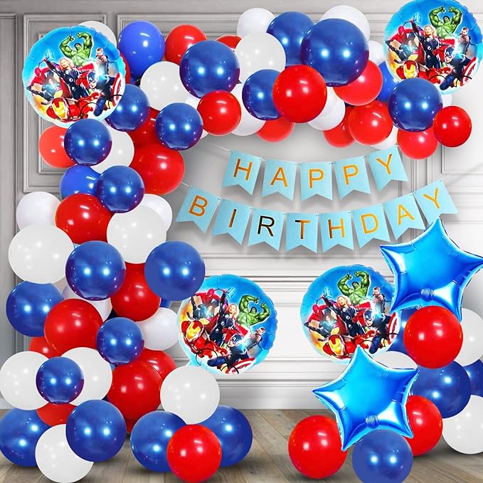 Party Propz Colourful Happy Birthday Decoration Kit - Pack Of 60 Birthday Decoration Items | Red And Blue Balloons For Birthday | Happy Birthday Banner With Birthday Balloons For Decoration