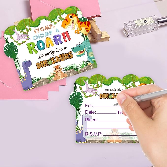 Party Propz Birthday Invitation Cards - 25Pcs, Childrens Birthday Invitation Cards | Jungle Theme Invitation Card For Birthday Boy, Girl | Dinosaur Invitation Cards For Kids Party | Happy Birthday Invites