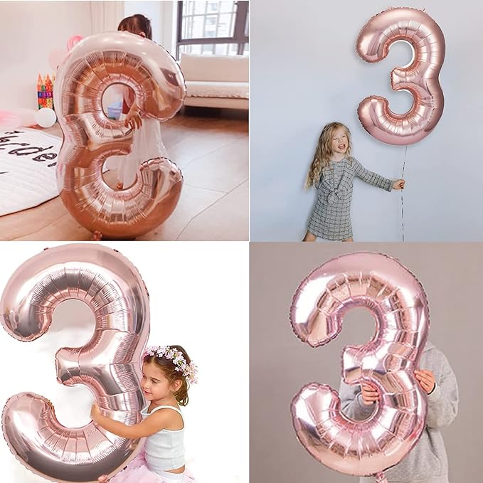 Party Propz 3 Number Foil Balloon - 16 Inch Rose Gold Foil balloons for 21st Birthday Decoration items | Anniversary Decoration items | Balloon Decoration | Number Balloons for Party