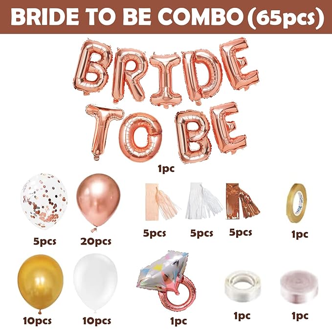 Party Propz Bride to Be Decoration Set Combo -45 Pcs Rose Gold Bachelorette Party Decorations | Bride to Be Sash | Bride To be Foil Balloons | Foil Fringe Curtain For Decoration | Bride To Be Balloons