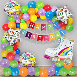 Party Propz Happy Birthday Decoration Kit - Set of 58 Pcs Birthday Decoration Kit for Girls | Multicolor Balloons for Birthday | Happy Birthday Banner (cardstock) | Roller Skate Foil Balloons | Sports Theme Birthday Decoration