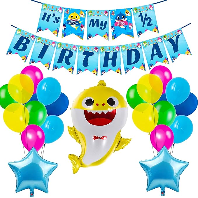 Party Propz Baby Shark Theme Happy Birthday- 29Pcs, 1/2 Birthday Decorations For Girls | Birthday Decoration Items | Half Birthday Decorations For Baby Girl | 6 Month Birthday Decorations for Boys