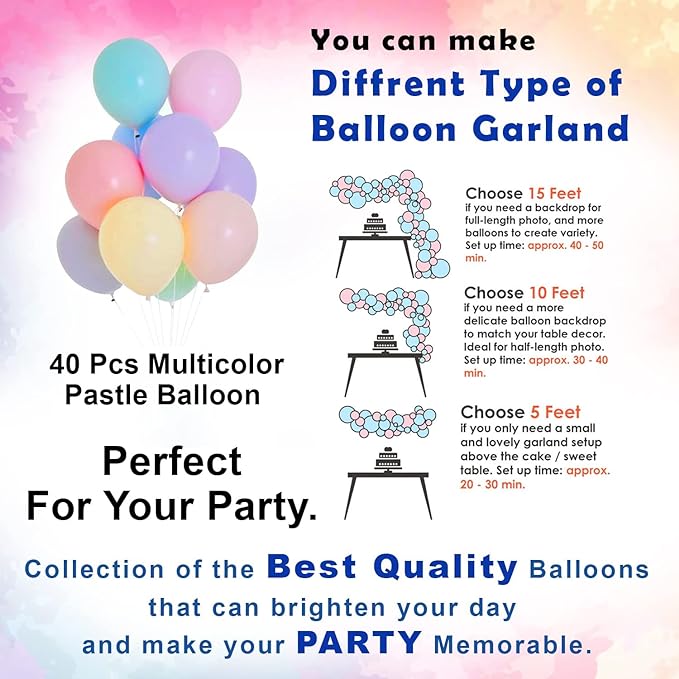 Party Propz Rubber Pastel Balloons For Birthday Combo Kit With Fairy Light- 44Pcs Pastel Colour Balloon For Birthday/Hydrogen Balloons For Birthday/Candy Balloons/Candyland, Balloons &Curtains