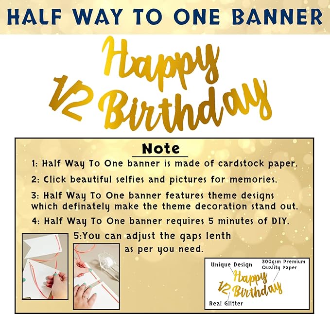 Party Propz Its My Half Birthday Decorations Set -Golden Glitter Banner (cardstock),Cake Toppers, Heart Star Baloons, Confetti Balloons, Half Birthday Decoration for Baby Boy or baby girl,1/2 Birthday