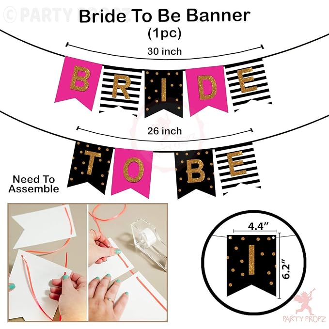 Party Propz Bride To Be Decoration Set Combo - 24 Pcs Bachelorette Party Decorations | Bridal Shower Decorations Kit | Bride To Be Props For Bachelorette Party | Bride To Be Sash | Bride To Be Banner