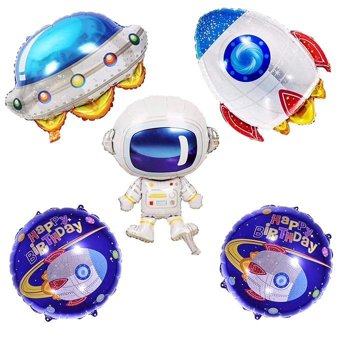 Party Propz Space Theme Balloons Birthday Decoration -Set of 5 Pcs Space Birthday Decoration Items|Astronaut Theme Birthday Decoration|Space Decorations Foil Golden Balloon