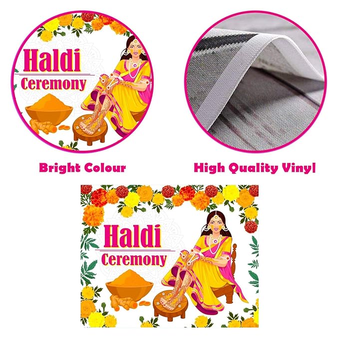 Haldi Backdrop Decoration Cloth - Backdrop Cloth for Decoration (4x5 Ft) | Haldi Decoration Items for Marriage | Haldi Ceremony Decoration | Haldi Banner for Decoration | Wedding Decoration Items