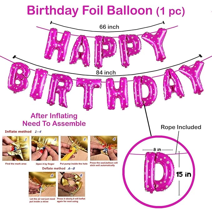 Party Propz Happy Birthday Pink Foil Balloon Alphabet With Glue Dot for Decorations/Birthday Decoration Kit Items Combo Set/Ballon for Husband, Kids