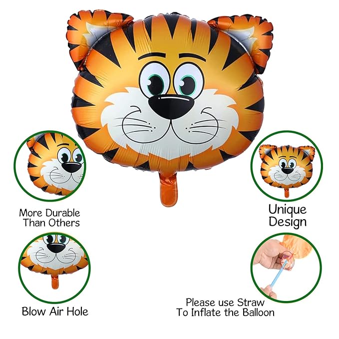 Party Propz Happy Birthday Foil Balloon - Set of 5 Animal Foil Balloons | Tiger Foil Balloon | Balloon Decoration for Birthday | Happy Birthday Decoration Kit | Jungle Theme Balloons for Decoration