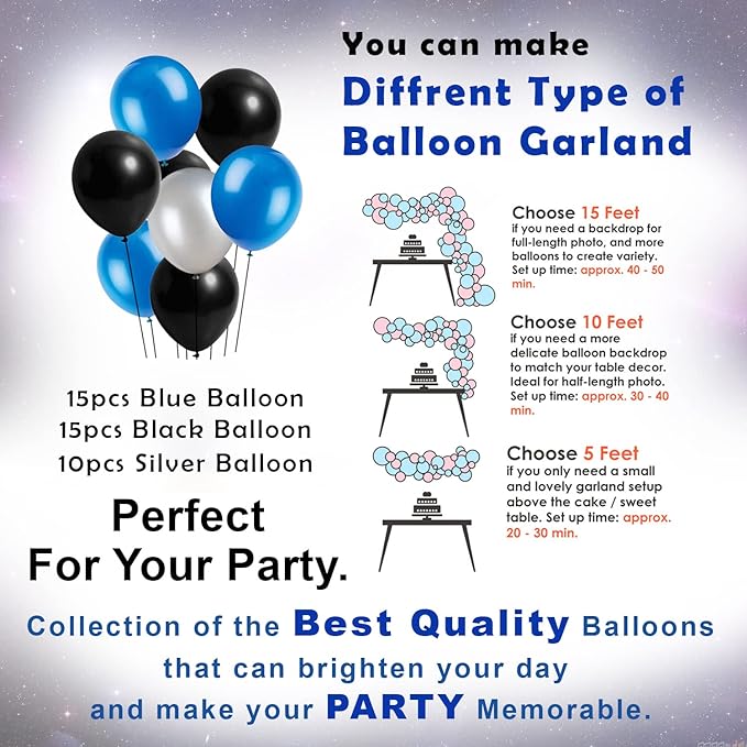 Party Propz Space Theme Birthday Decoration - Large 52 Pcs | Metallic Blue Black Balloons | Happy Birthday Banner(cardstock) | Cake Topper, Cup Cake Toppers for Kids | Theme Party Supplies Space Kit