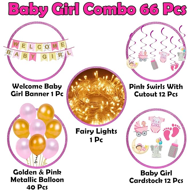 Party Propz Welcome Home Baby Decoration Kit Balloon, Cardstock, Paper Banner with Fairy Lights / Welcome / Birthday Supplies (Banner, Foil curtain, Light) - 66 Pieces