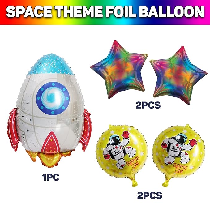 Party Propz Birthday Decoration Items-Set of 5 Space Theme Birthday Decoration, Foil Balloons For Birthday, Happy Birthday Foil Balloon, Birthday Decoration Kit, Multicolor