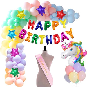 Party Propz Unicorn Theme Latex Birthday Decorations Items Multicolor Combo Set 51Pcs Kit For Happy Birthday Decoration Kit For Girls Unicorn Birthday Decorations Baby Birthday Decoration Items