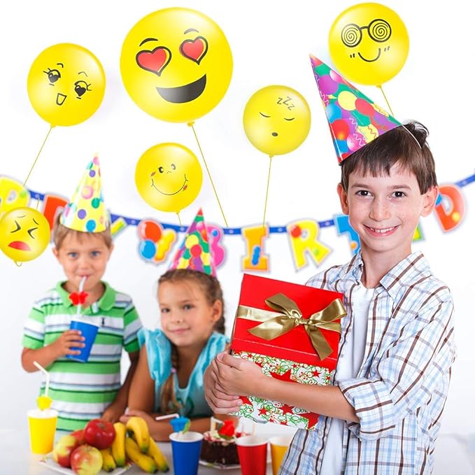 Party Propz Rubber 12" Emoji Balloons-100Pcs,Theme Birthday Decoration|Balloons Packet Of 100|Birthday Decoration Items|Smiley Balloons For Birthday Decoration For Kids|Emoji,Multicolor