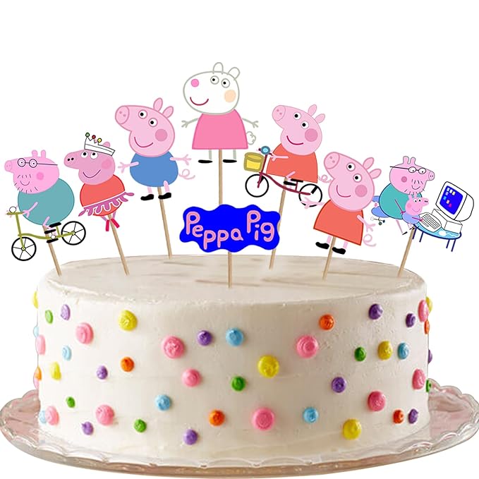 Party Propz Peppa Cupcake Toppers For Cake Decoration-10Pcs Pig Shape Cup Cake Toppers For Kids|Happy Birthday Cake Topper|Birthday Decoration Items|Cake Toppers For Cake Decoration|Cake Toppers