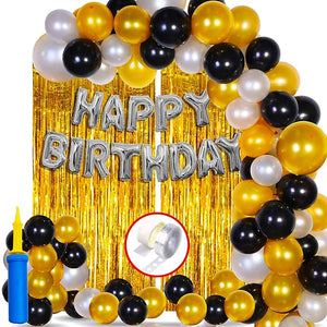 Party Propz Happy Birthday Letters Foil, Metallic Balloons Foil Curtain Hand Balloon Pump Decoration Kit - 56Pcs Set for Adult; Kids; Boy; Girl; 25th; 30th; 40th; 50th Kids Birthday Decoration