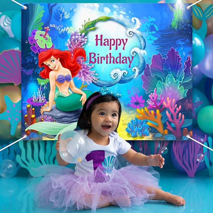 Party Propz Mermaid Theme Birthday Decorations - Mermaid Birthday Theme Backdrop Banner | Background Decorations for Birthday | Mermaid Decorations for Birthday | Birthday Decoration Items for Girl
