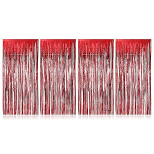 Party Propz Red Metallic Tinsel Foil Fringe Curtains 3 Ft X 6 Ft(Set of 4Pcs) Foil Curtains for Birthday, Marriage, Engagement, Bridal Shower, Baby Shower, Bachelorette, Birthday Decoration Items