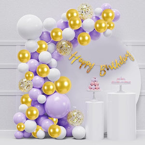 Party Propz Birthday Decoration Items for Girls - 67 Pcs, Purple Theme Happy Birthday Decoration Set | Birthday Decorations for Girl Women Wife With Purple, Golden, White Balloons, Glue Dot, Arch Roll