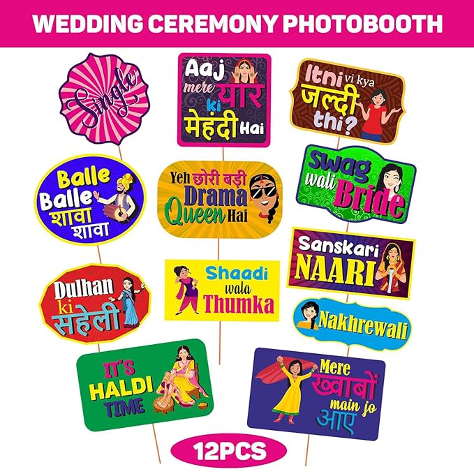 Party Propz Haldi Decoration Items For Marriage - Set Of 12Pcs Marriage Props | Party Props for Haldi Ceremony Decoration | Mehndi Decoration Items for Marriage | Marriage Decoration Items For Wedding