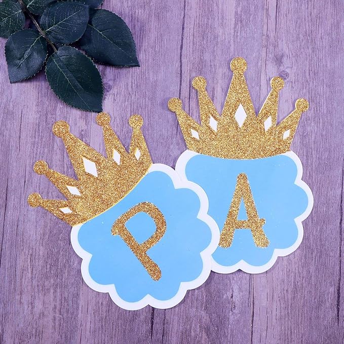 Party Propz™ Prince Glitter Blue and Gold Happy Birthday Crown Banner / Happy Birthday Banner for Boys / Birthday Banner / Happy Birthday Decoration