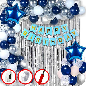 Party Propz Blue Birthday Decoration Items-Huge Combo Of 61 Pcs Birthday Decoration Items For Boys|Metallic Confetti Balloons For Birthday Decorations|Birthday Decorations For Husband, Men