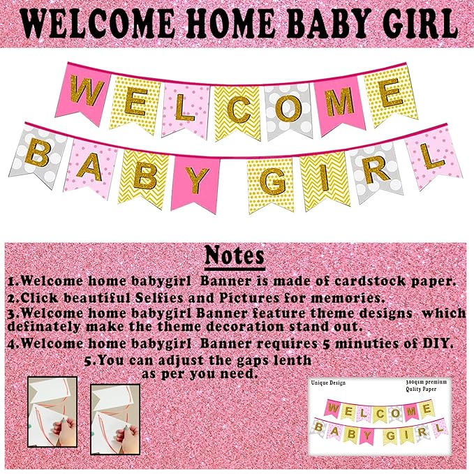 Party Propz Baby Girl Welcome Home Decoration -Set of 56 Pcs Welcome Home Baby Decoration Kit Balloon | Welcome Birthday Supplies | Welcome Baby Girl Decoration | Baby Girl Banner(cardstock)