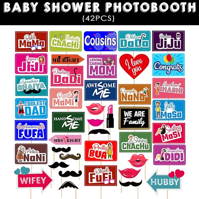 Party Propz Baby Shower Birthday Wedding Photo Props - All Relations Party Props for Baby Photo Props, Birthday Props, Wedding Props, Photo Booth, Haldi Props for Bride and Family Props Set