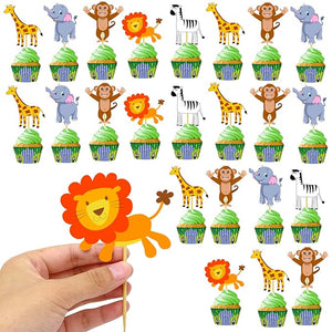 Party Propz Animal Cake Topper - 25Pcs Jungle Theme Cake Topper For Kids Baby Cup Cake Topper Decoration, Cupcake Toppers, Jungle Theme Birthday Decoration, Animal Theme