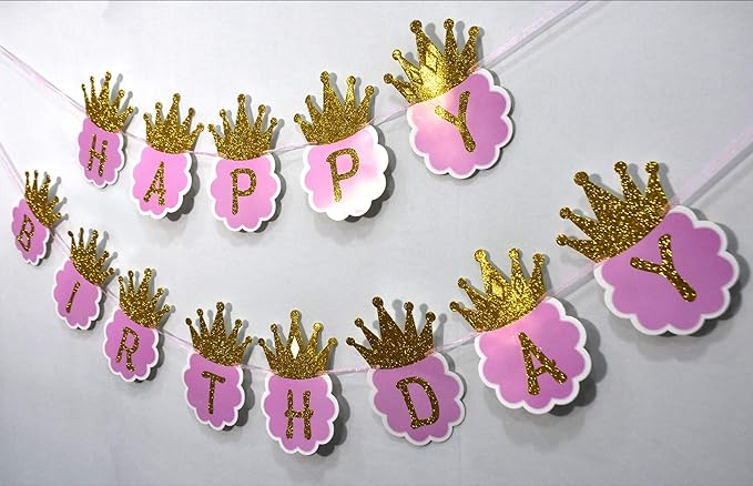 Party Propz Happy Birthday Banner - Unicorn Happy Birthday Banner (Cardstock)|Happy 1St Birthday Banner|Glitter Happy Birthday Banner|Happy Birthday Banner for Girls|Birthday Decoration Items, Pink