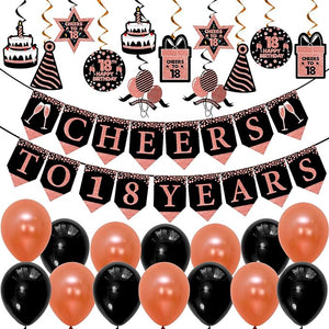 Party Propz 18th Birthday Decorations For Girls - 38 Items Combo Set Rose Gold & Black - 18th birthday decorations / Birthday Balloons for 18th/ Happy Birthday Decoration Set For Girls / 18 Years