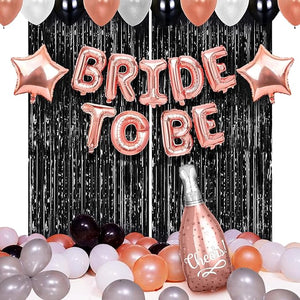 Party Propz Bride to Be Decoration Set Combo - 46Pcs Bridal Shower Decorations Kit | Bachelorette Party Decorations | Fringe Curtains | Rose Gold Bride to Be Balloons Set | Bridal Party Decorations