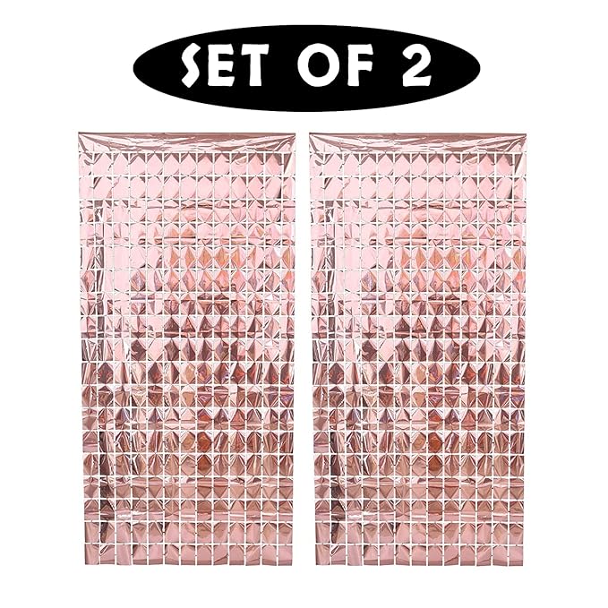Party Propz Rose Gold Foil Curtains for Birthday Decoration -2Pcs Foil Curtain for Decoration - Rose Gold Birthday Decoration, Anniversary Decoration Items for Home, Bachelorette, Bridal Shower