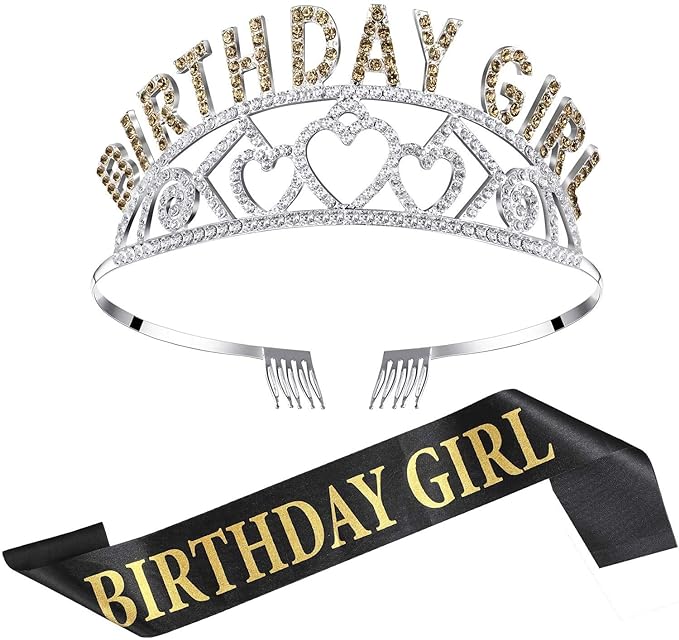 Party Propz Black Birthday Girl Sash and Crown For Decorations Items/Birthday Gifts For Best Friend Girl/One Year, 2nd, 13th, 16th, 18th, 20th, 21st, 25th,30th, 35th Bday Girls diamond Headband