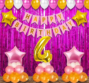 Party Propz 4th Birthday Decoration Items For Girls With Foil Curtain - 38Pcs Fourth Birthday Decoration - 4th Birthday Party Decorations,Birthday Decorations kit for Girls 4th birthday/ Baby Birthday Decoration Items 4 Year / Birthday Decorations