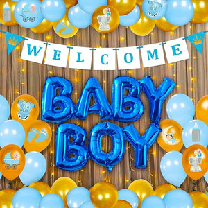 Party Propz Welcome Baby Decoration Kit -58pcs Baby Shower Decoration Items | With Metallic Balloons, Baby Letter Foil Balloon | Naming Day Baby Boy Decoration Items | Cradle Ceremony Decoration Items