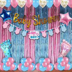 Party Propz Baby Shower Decorations Set Combo 56Pcs Baby Shower Bunting, Baby Feet,Cardstock, Foil Curtain for Maternity, Pregnancy Photoshoot Material Items Supplies - Multicolor