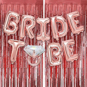 Party Propz Bride To Be Decoration - Set of 3 | Rose Gold Bride To Be Decoration Set Combo | Foil Balloon With Fringe Curtain | Bridal Shower Decoration Set | Bachelorette Bride To Be Accessories