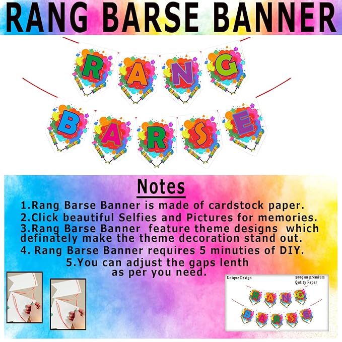 Party Propz Colorful Holi Props Items - Special 11Pcs Multicolor Props for Holi decorations | Holi Decorations Items for Home | Happy Holi Decoration | Rang Barse Banner (Cardstock) | Holi Decor Items