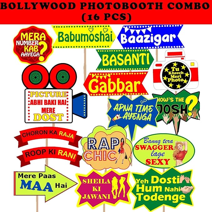 Party Propz Bollywood Theme Party Decoration - 16 Pcs Haldi Props | Wedding Props | Birthday Props for Kids | Props for Wedding | Wedding Props for Groom Family | Wedding Props for Bride and Family