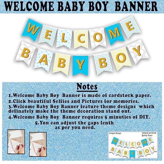 Party Propz Welcome Baby Boy Decoration-43Pcs Blue Baby Welcome Home Decoration Kit|Welcome Home Decoration|With Welcome Baby Banner (cardstock),Foil Curtains|New Baby Welcome Home Decoration Kit