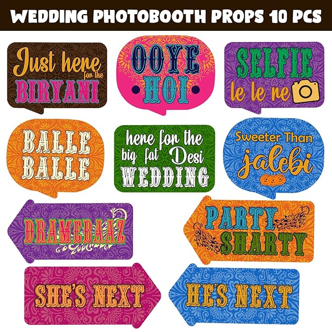 Party Propz Wedding Photo Booth Props - 10 Pcs Haldi Ceremony Decoration | Wedding Decoration Items | Haldi Decoration Items for Marriage | Haldi Props | Haldi Mehndi Decoration Items for Marriage