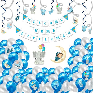 Party Propz Baby Welcome Home Decoration Kit with Balloon, Cardstock, Swirls, Paper Banner with Foil Curtain for Baby Shower / Welcome / Birthday Supplies - 65 Pcs