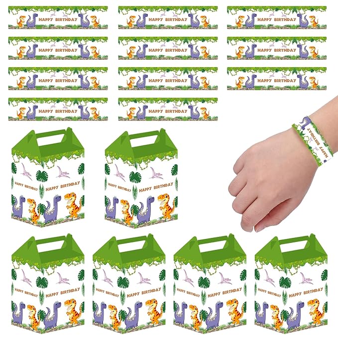 Party Propz Dinosaur Theme Party Favours Pack - 18 Pcs, Dinosaur Theme Birthday Decoration | Return Gifts For Kids | Wrist Band For Kids, Return Gift Bags For Kids Birthday, Dinosaur Return Gift Bags