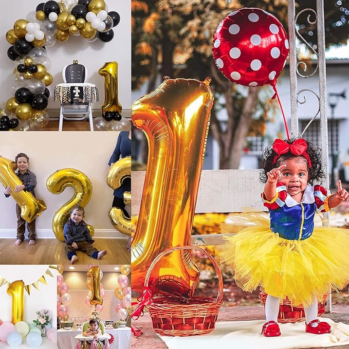 Party Propz Number 1 Foil Balloon - 32 Inch gold Foil Balloon for Birthday Decoration items | Anniversary Decoration items | Balloon Decoration | Number Balloons for Party | 1 Number Foil Balloon Big