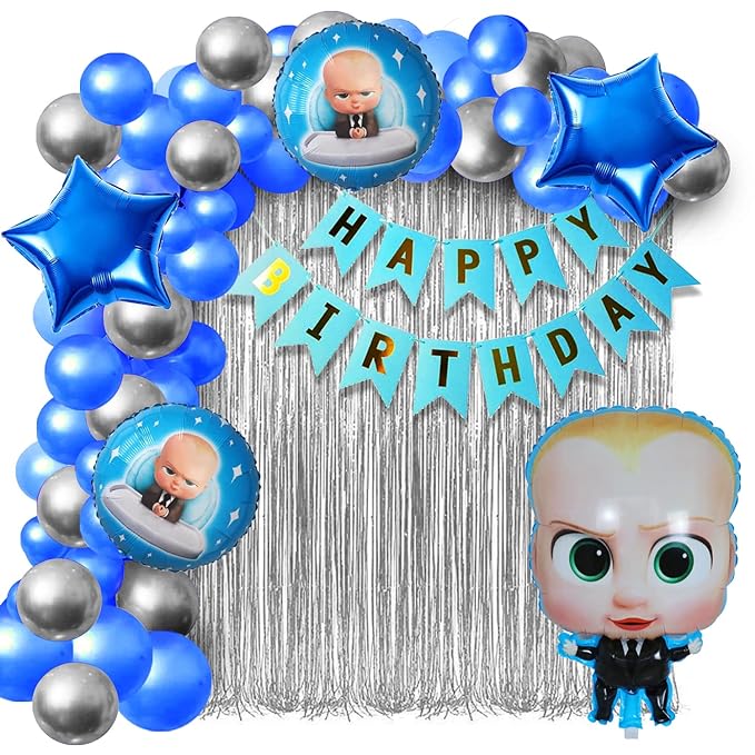 Party Propz Boss Baby Theme Decorations -Set of 38Pcs, Birthday Decoration Items | Boss Baby Birthday Decorations | Blue White Metallic Balloons | Boss Baby Theme Decorations 1st Birthday | Boss Baby