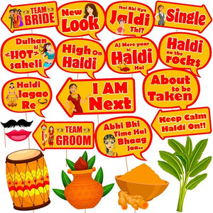 Party Propz Haldi Props For Decoration - 20 Pcs Haldi Decoration Items For Marriage | Haldi Props For Bride & Family | Haldi Props For Groom And Family | Haldi Ceremony Props | Haldi Props For Wedding