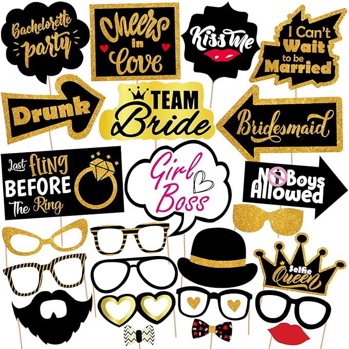 Party Propz Bride to Be Props for Bachelorette Party - 24 Pcs Bride to Be Decoration Set Combo | Bachelorette Party Decorations | Bachelorette Party Props for Bride | Bachelor Party Props for Bride