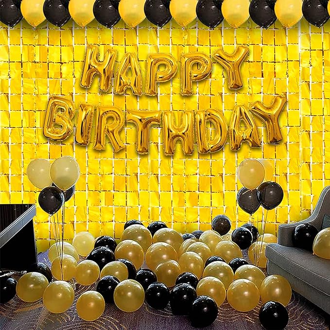 Party Propz Happy Birthday Banner (cardstock) Decoration Kit 32 Pcs Set for Husband Boys Balloons Decorations Items Combo With Golden Square Foil Curtain, Metallic Balloons