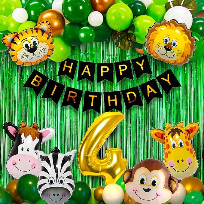 Party Propz 4th Birthday Decoration Items For Boys Jungle Theme- 52Pcs Fourth Birthday Decoration - 4th Birthday Party Decorations,Birthday Decorations kit for Boys 4th birthday
